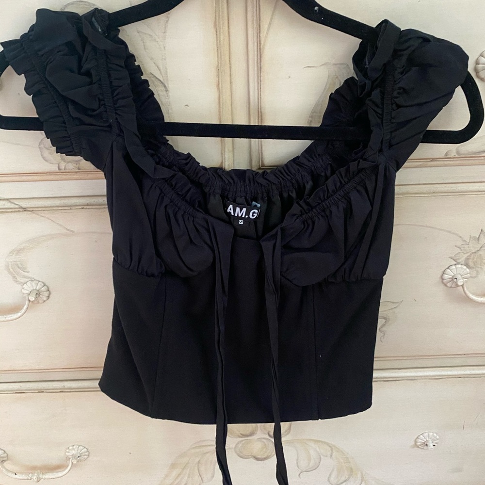I.AM.GIA Black Ruched Crop Top